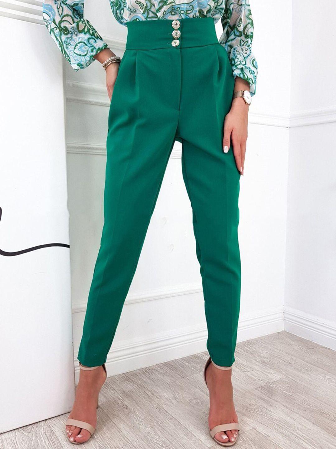 la aimee women green solid trousers