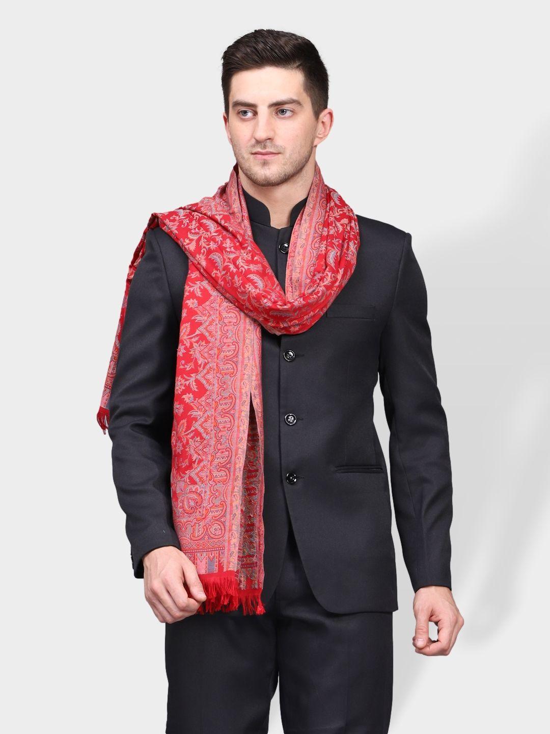 weavers villa men maroon self design knitted shawl