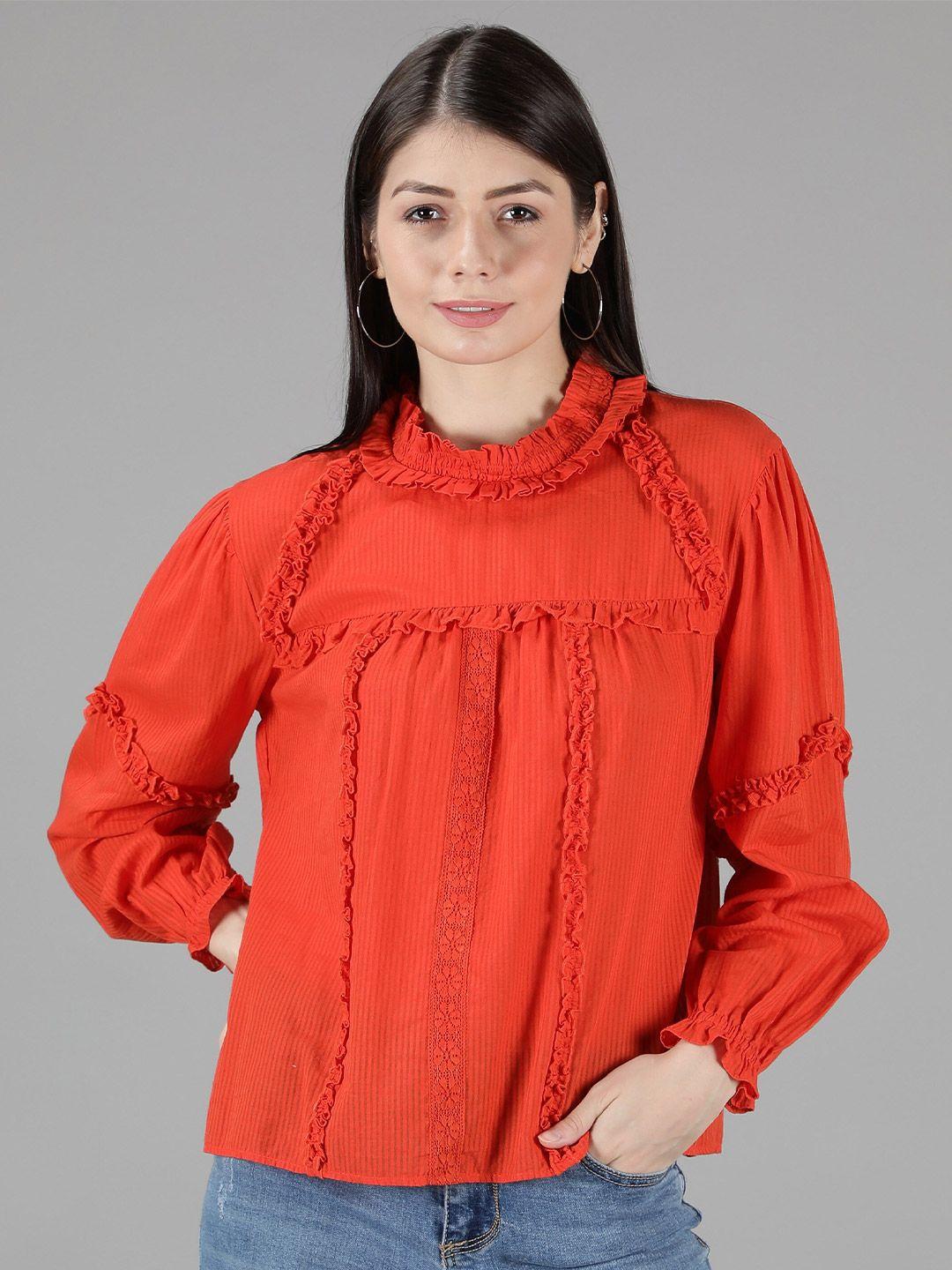 amagyaa women orange solid ruffles top