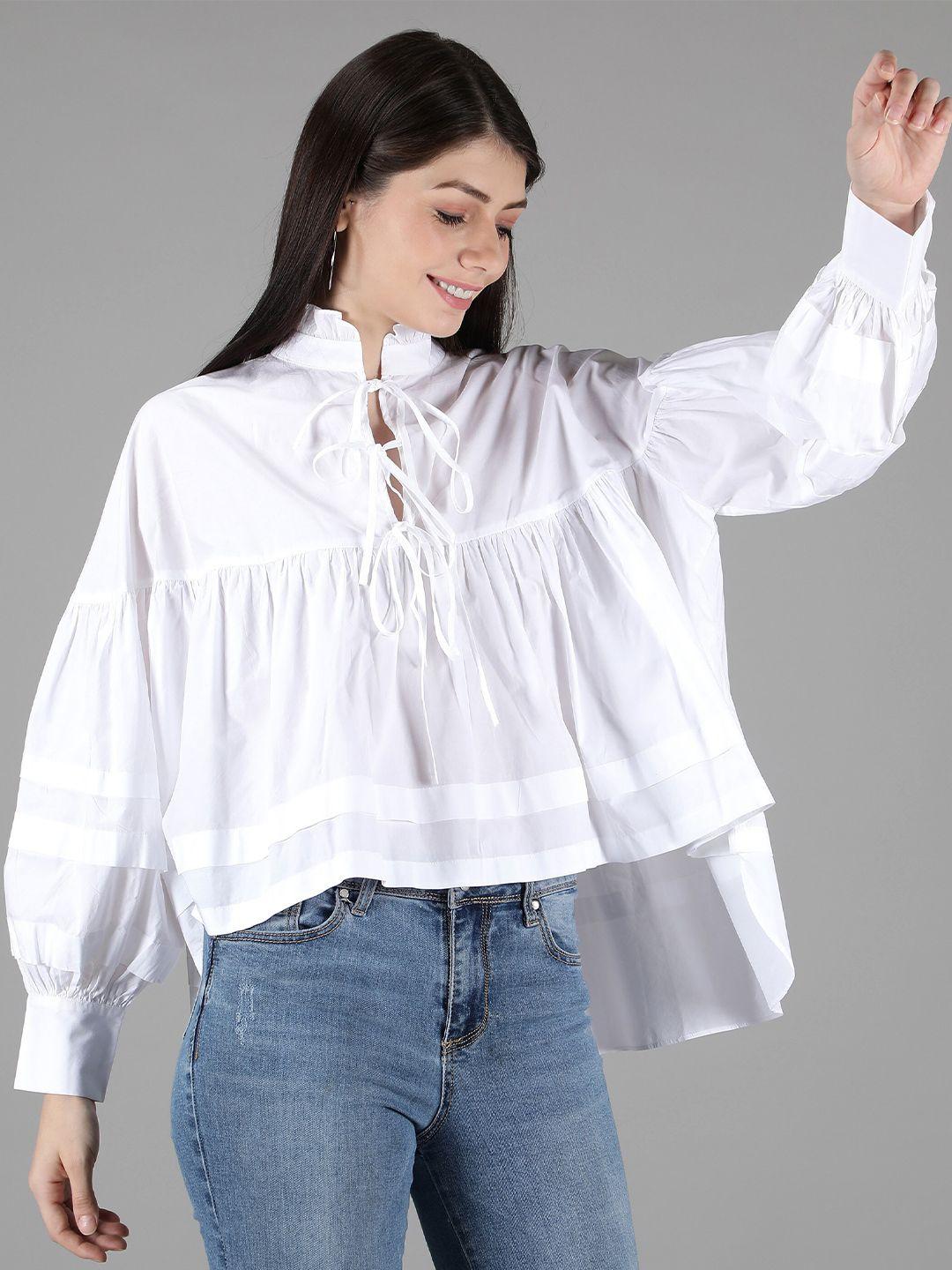 amagyaa women white tie-up neck victorian cotton top