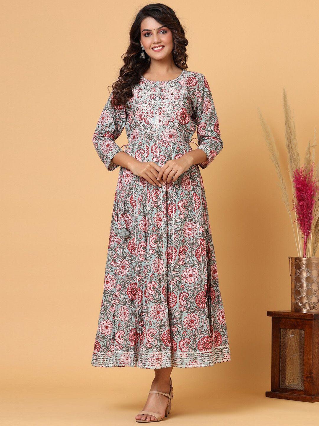 kaajh women grey embroidered cotton maxi ethnic dresses