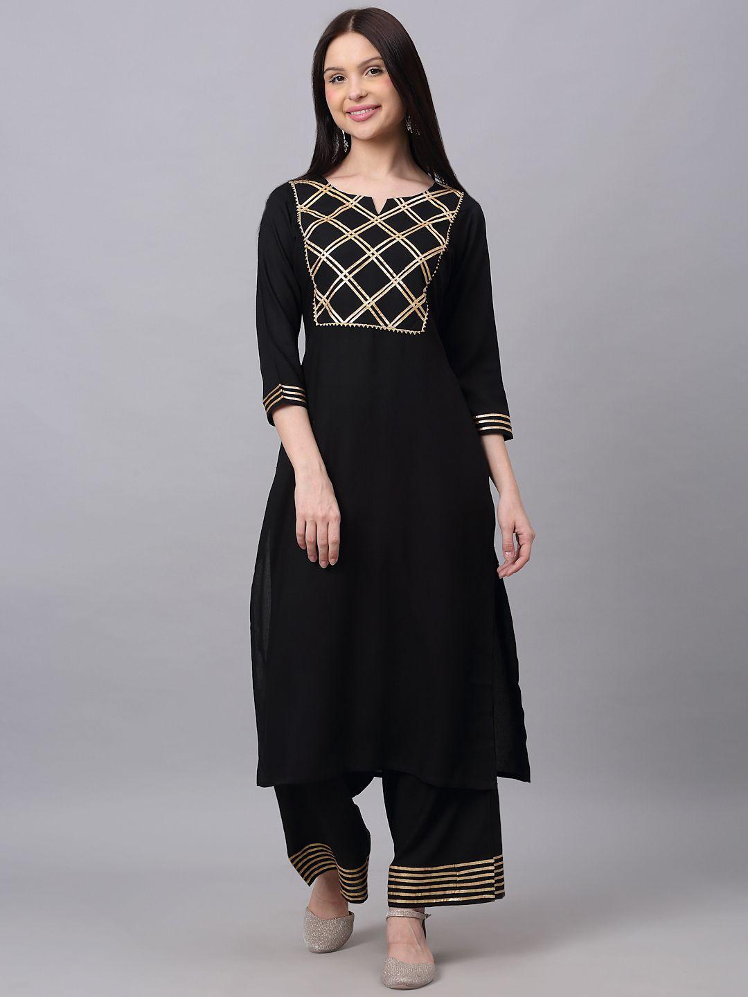 doriya women black yoke design gotta patti kurta with palazzos