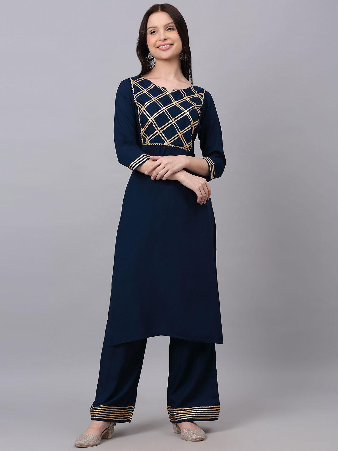 doriya women blue yoke design gotta patti kurta with palazzos