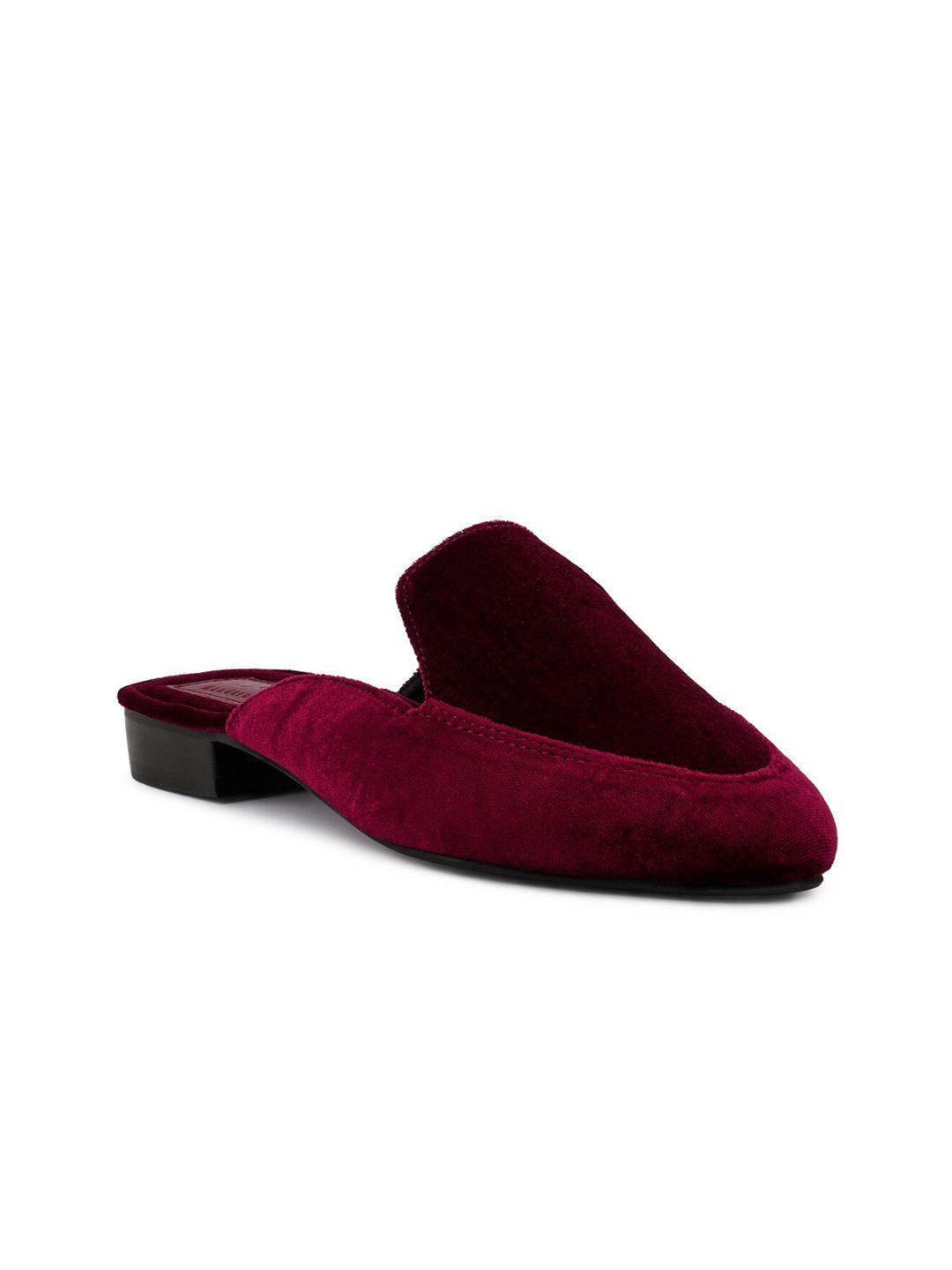 london rag women burgundy solid velvet mules flat