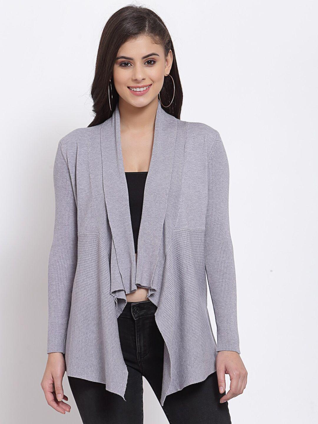 mafadeny women grey self design lapel shrug