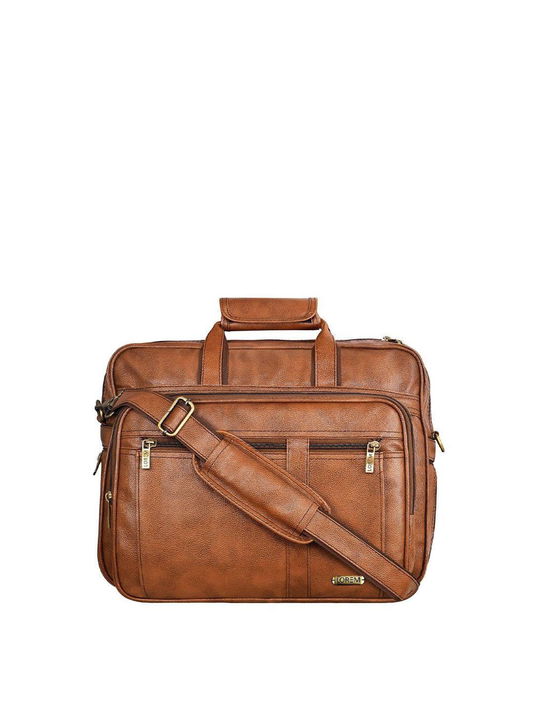 lorem men tan & gold-toned formal laptop bag