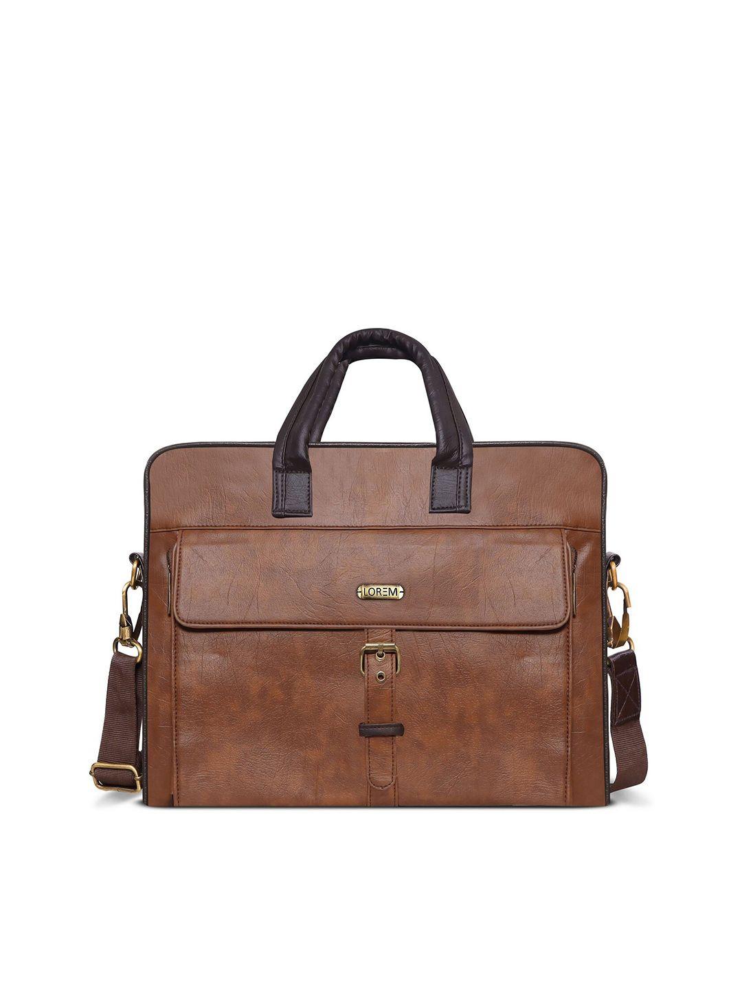 lorem men tan & blue textured laptop bag