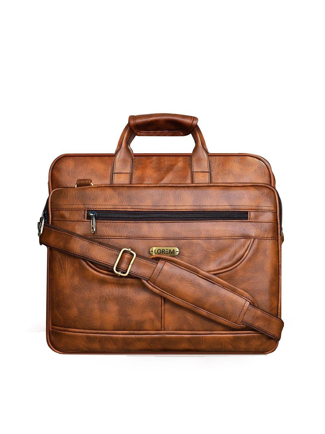 lorem men tan textured laptop bag