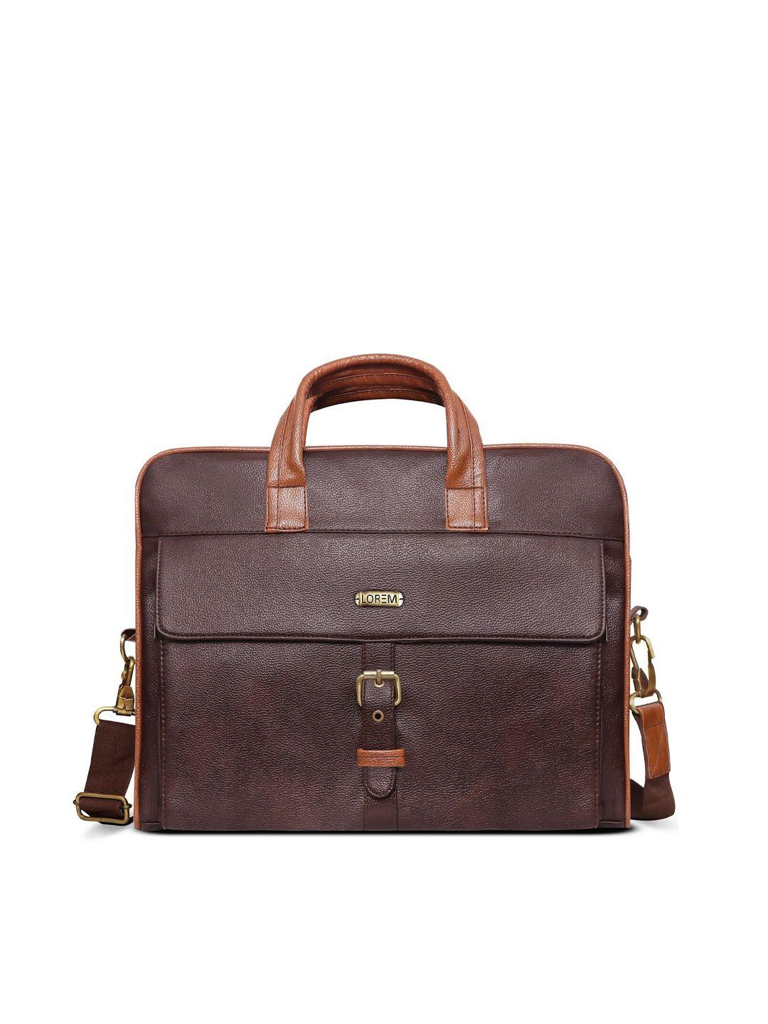 lorem men brown & black textured laptop bag