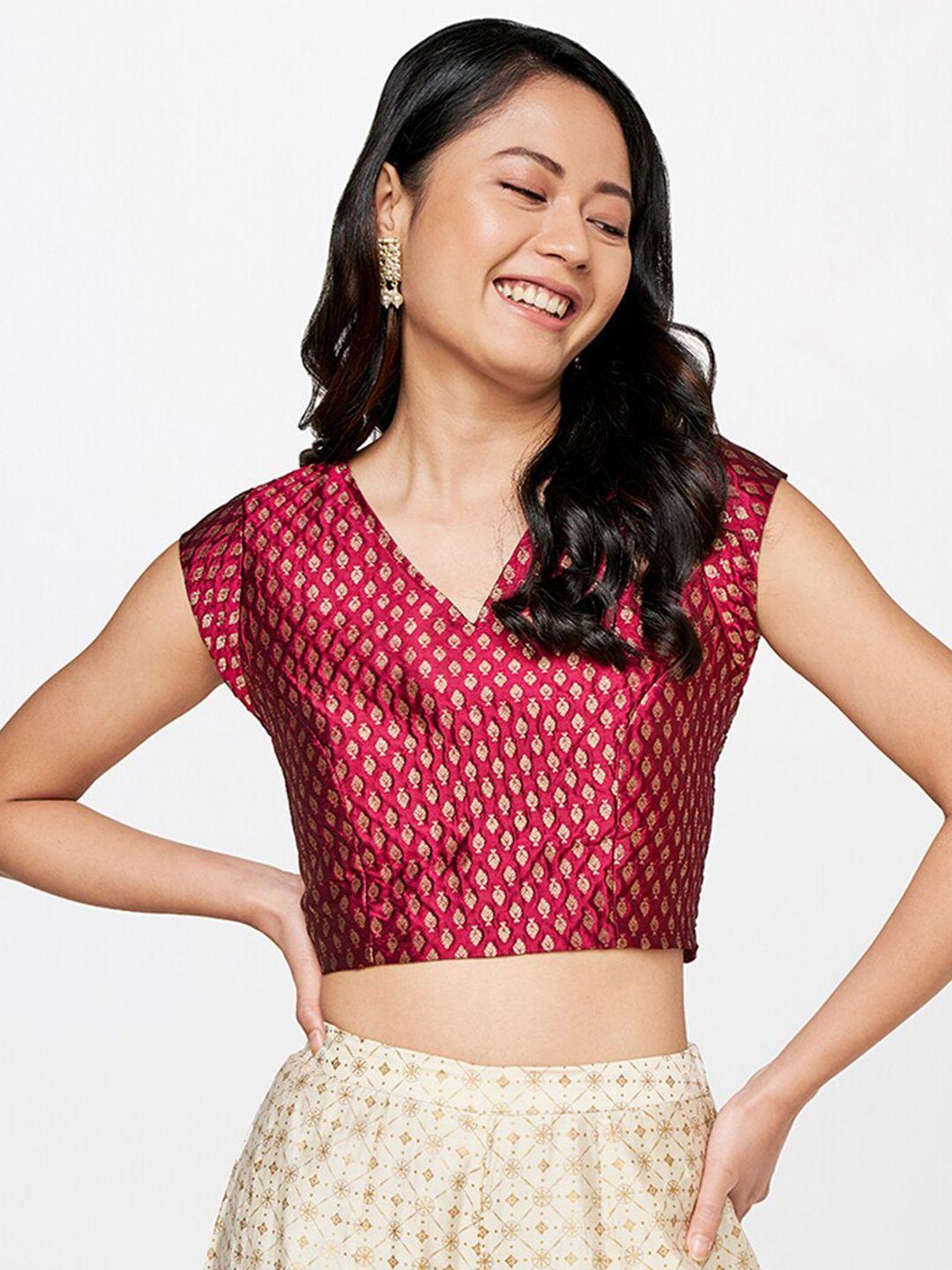 global desi women maroon floral print crop top