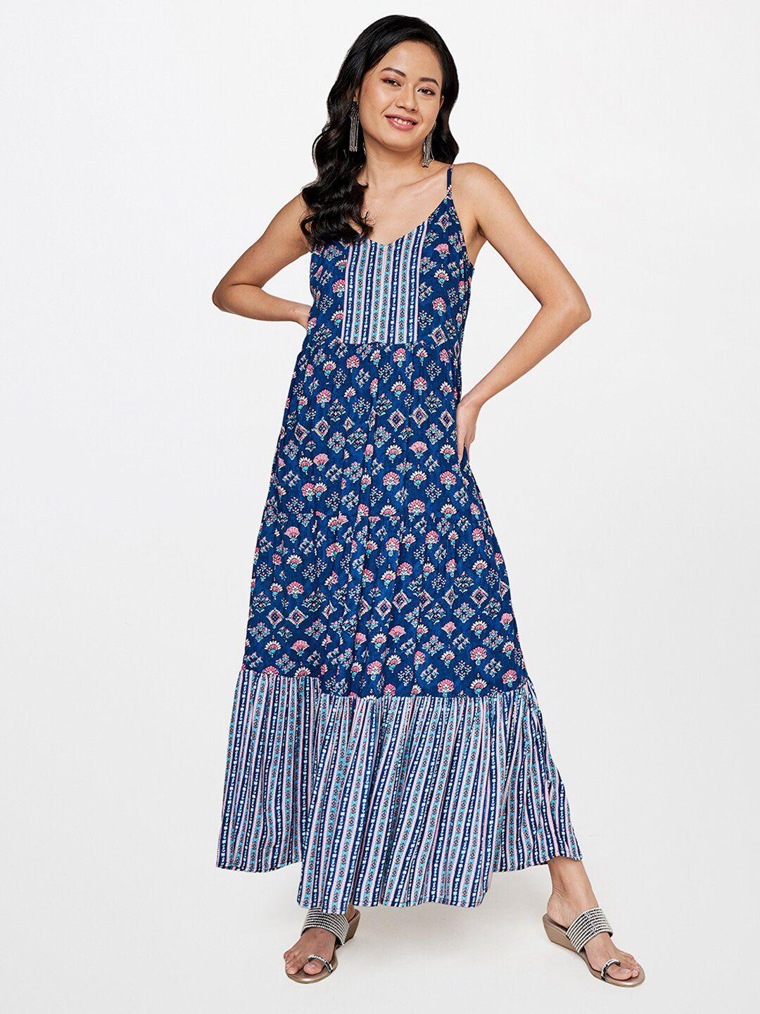 global desi women blue ethnic motifs maxi dress