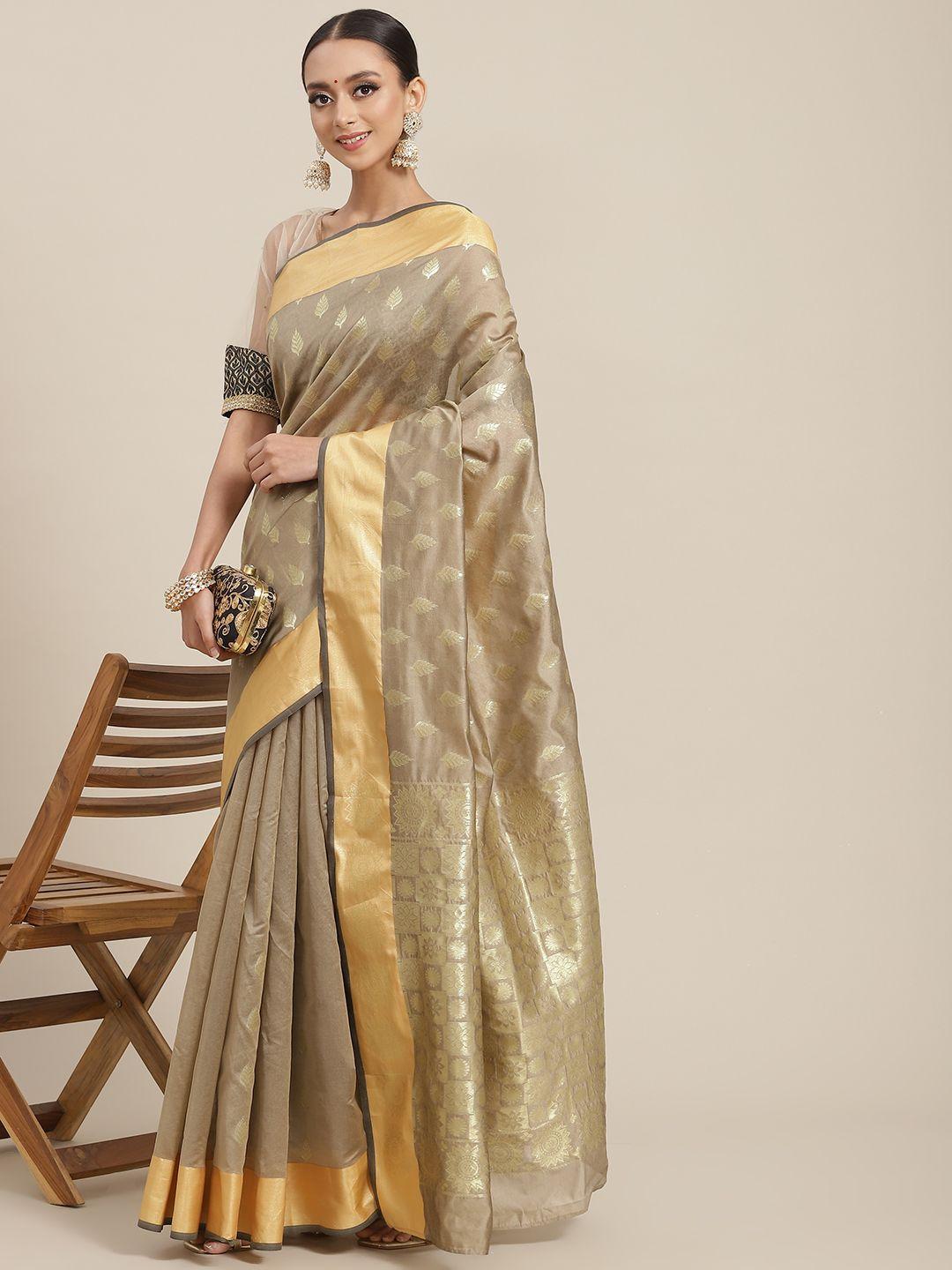 chhabra 555 taupe & golden woven design organza silk banarasi saree