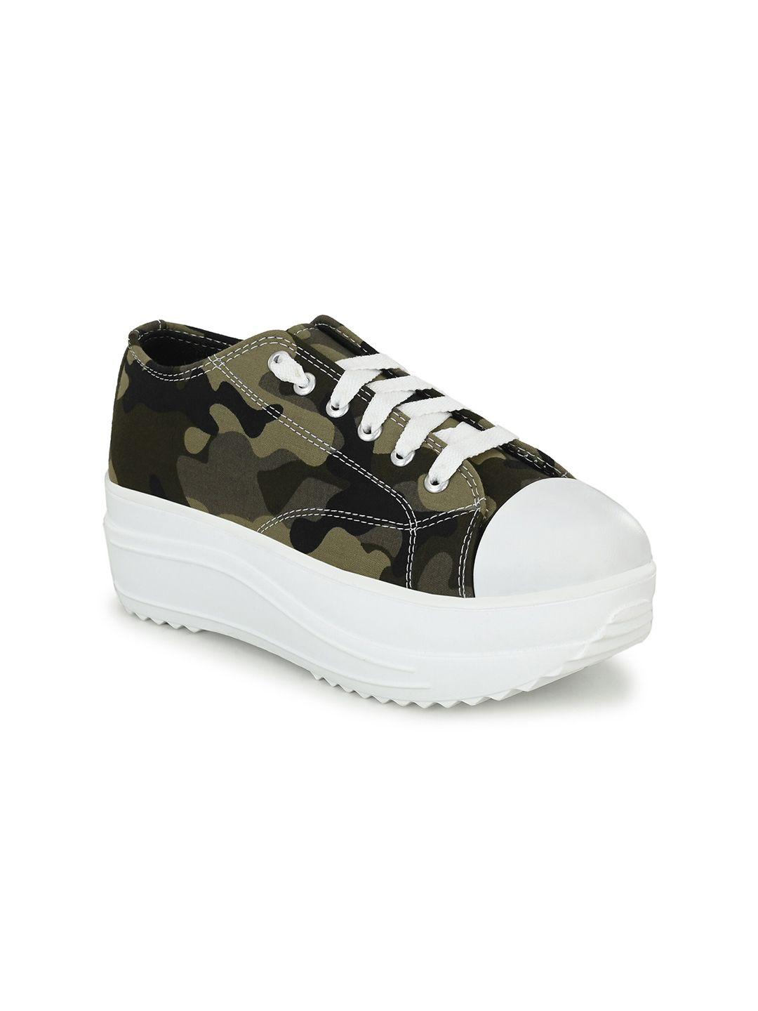 el paso women khaki camouflage printed sneakers