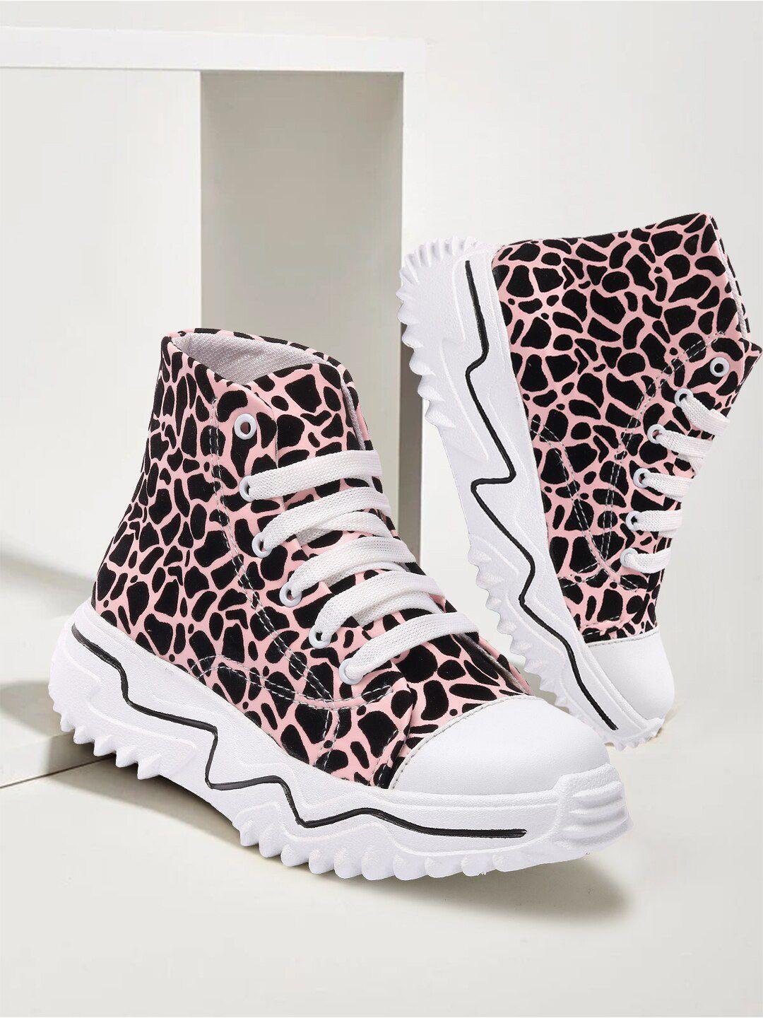 zapatoz women pink printed pu sneakers