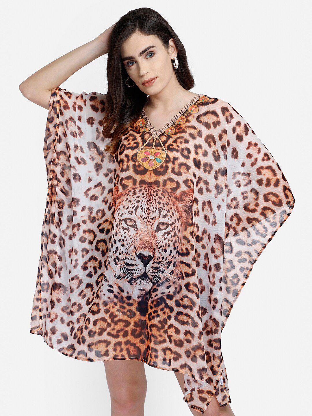 aditi wasan brown animal printed chiffon kaftan dress