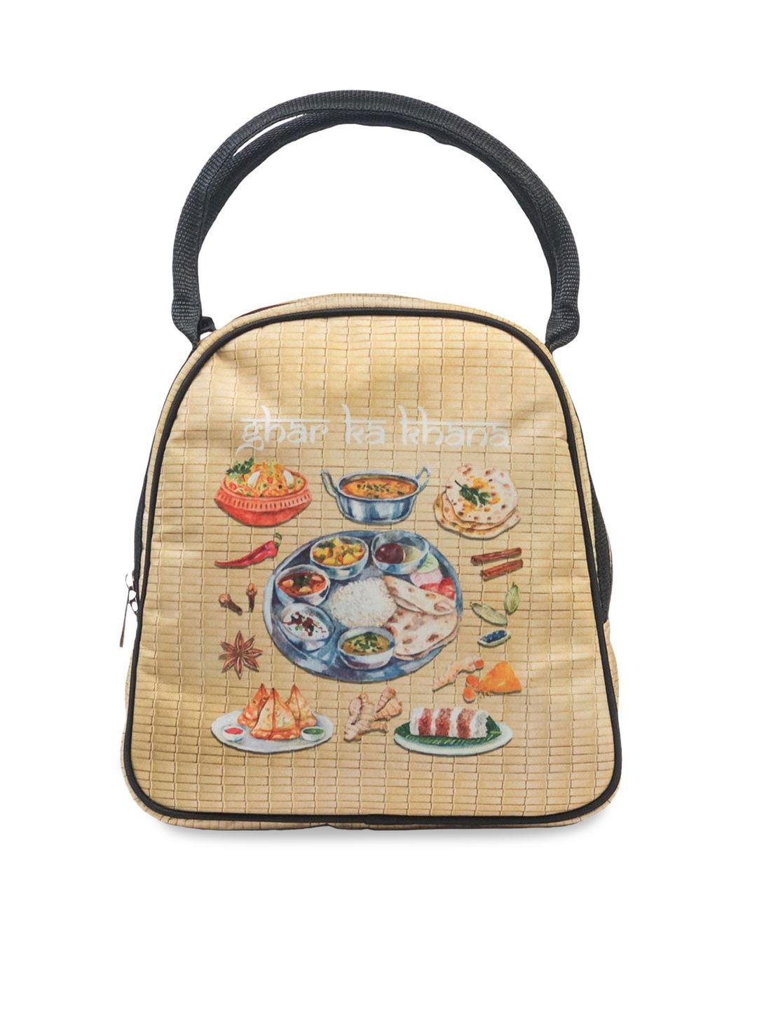 bandbox yellow printed structured handheld lunch bag