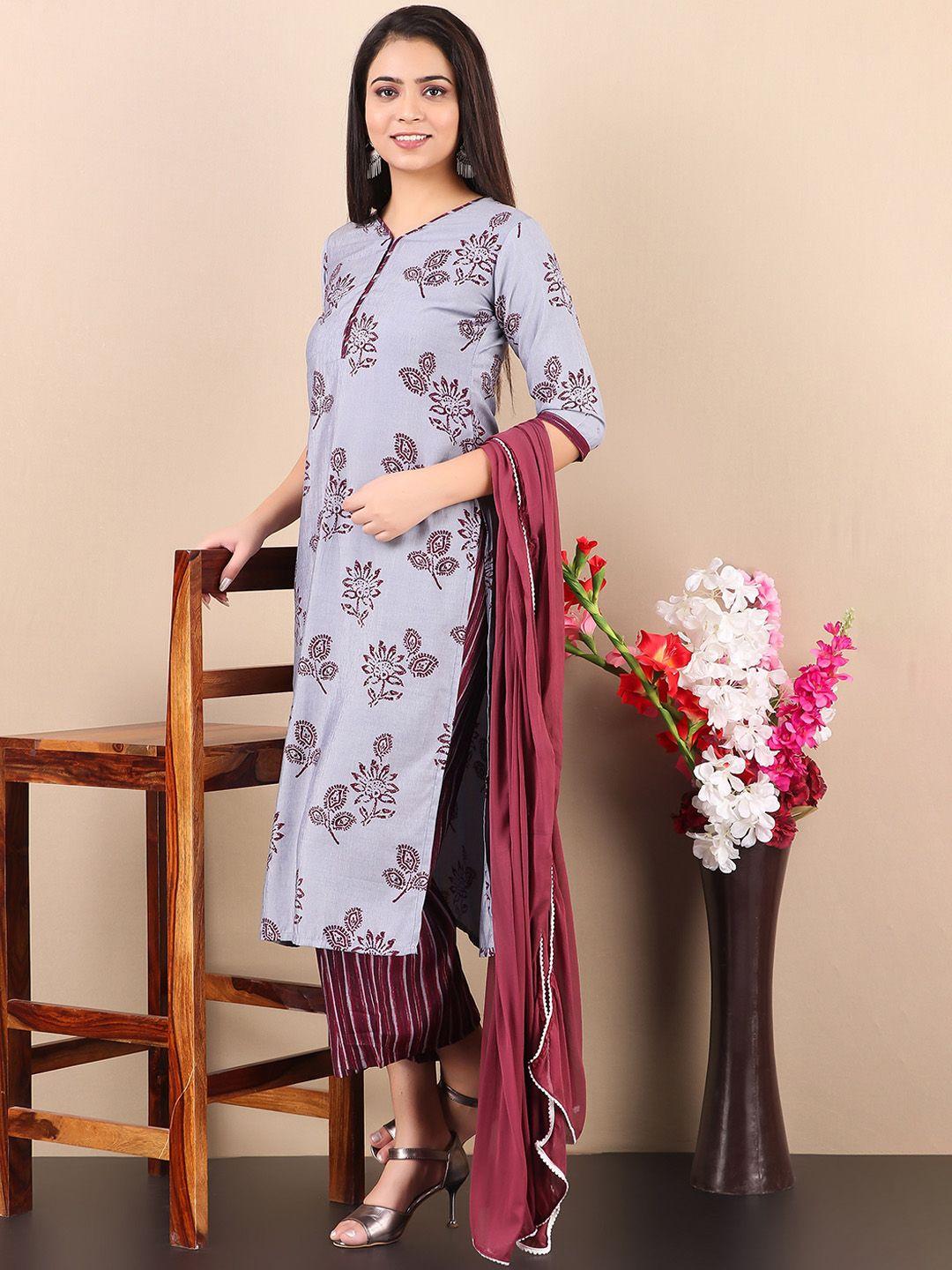 v tradition women blue ethnic motifs printed kurta with palazzos & with dupatta