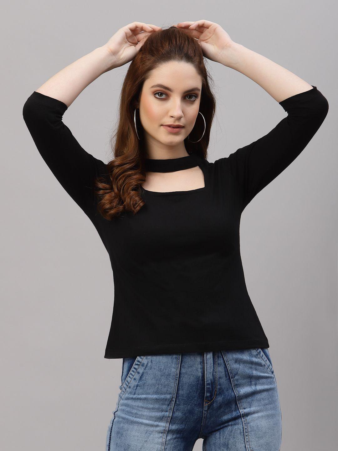 rigo black solid choker neck top