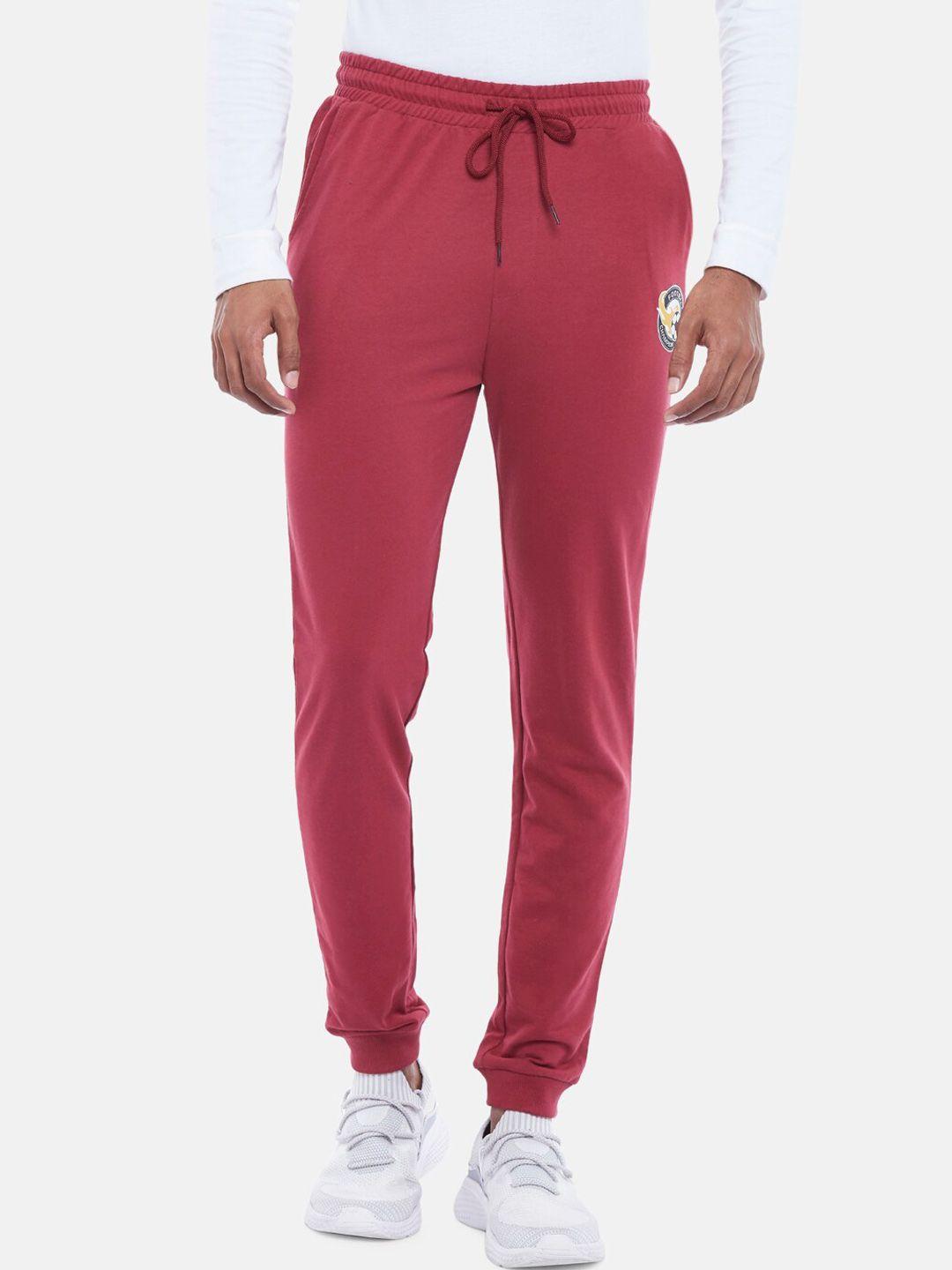 ajile by pantaloons men maroon solid slim-fit sports joggers