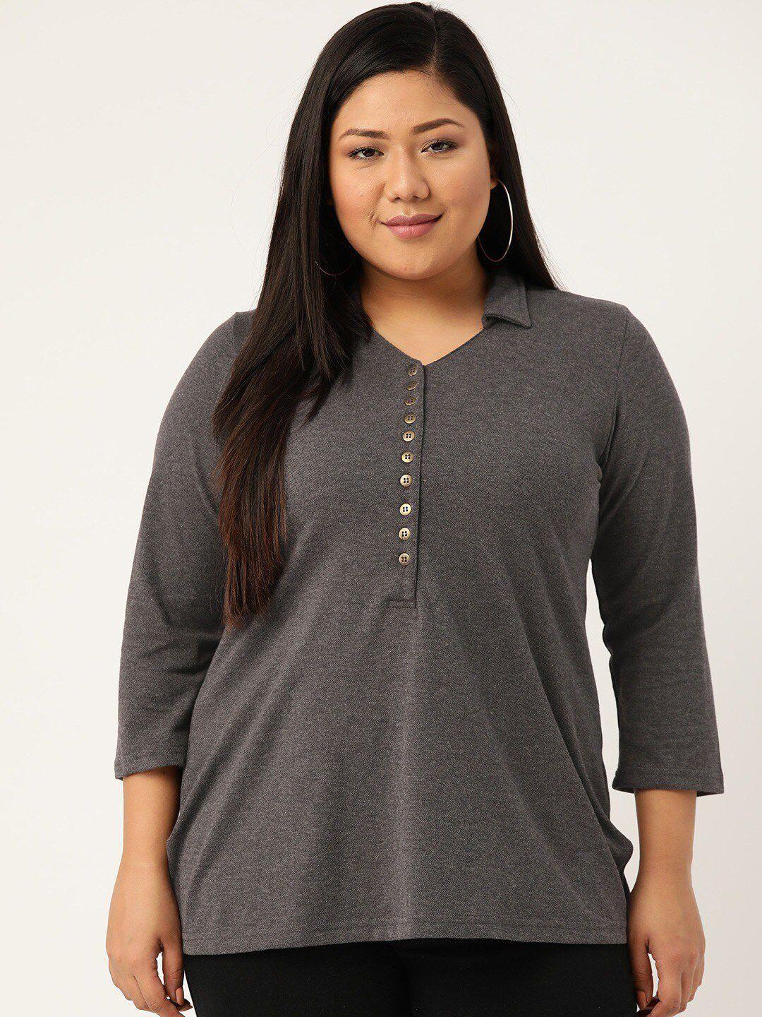 therebelinme plus size women charcoal henley neck t-shirt