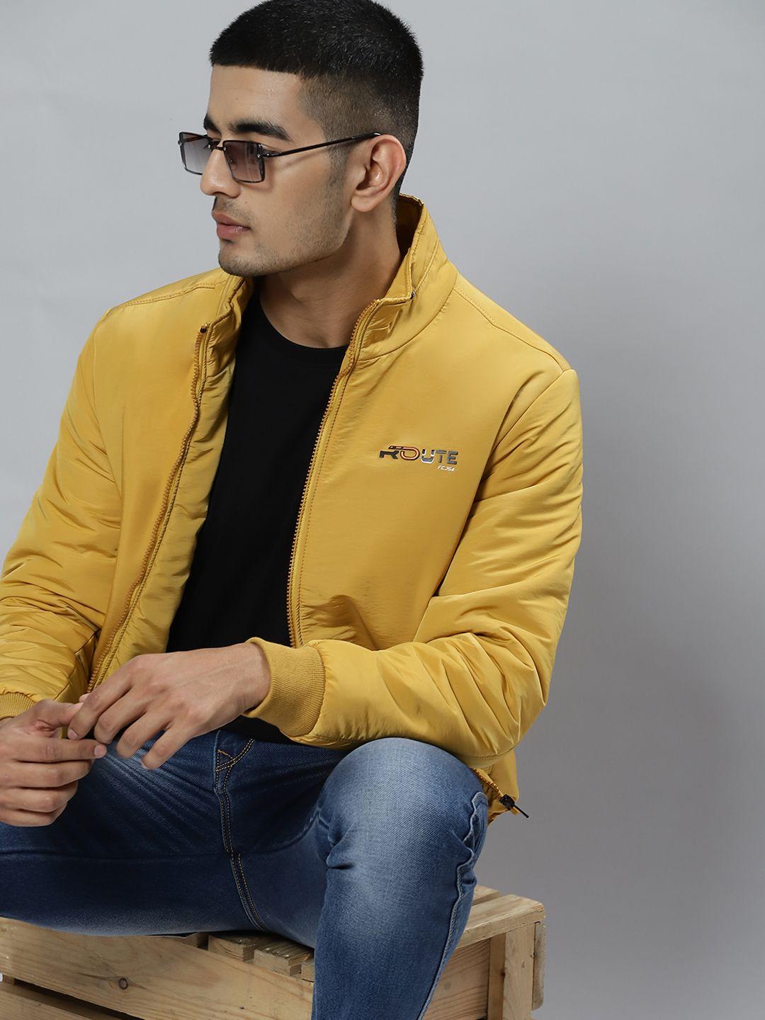 fort collins men mustard yellow solid bomber jacket