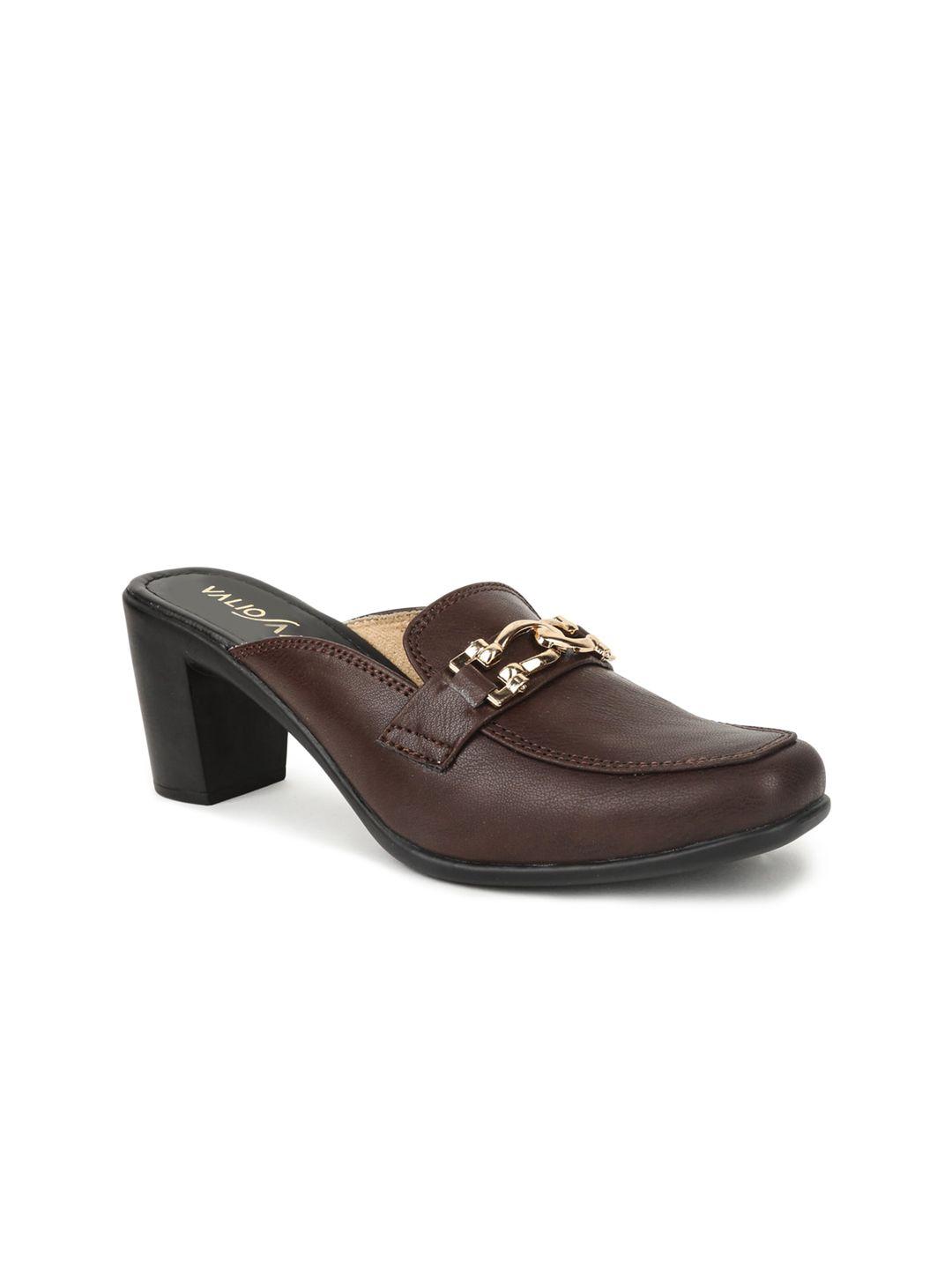 valiosaa brown work block mules with buckles