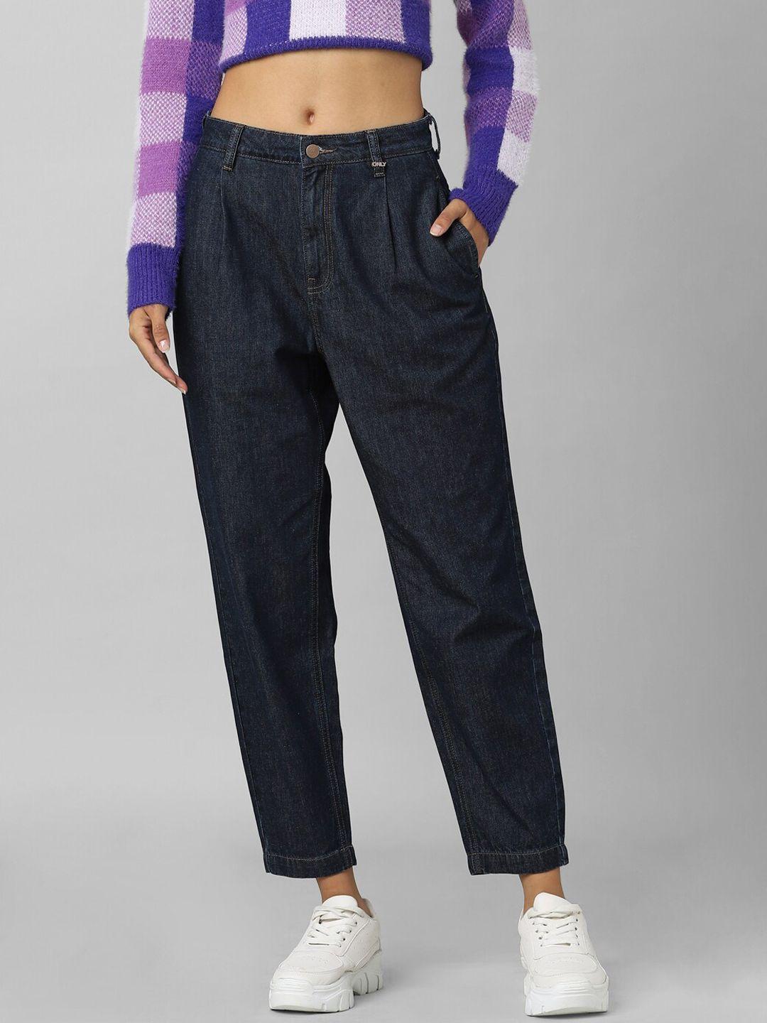 only women navy blue relaxed fit high-rise jeans