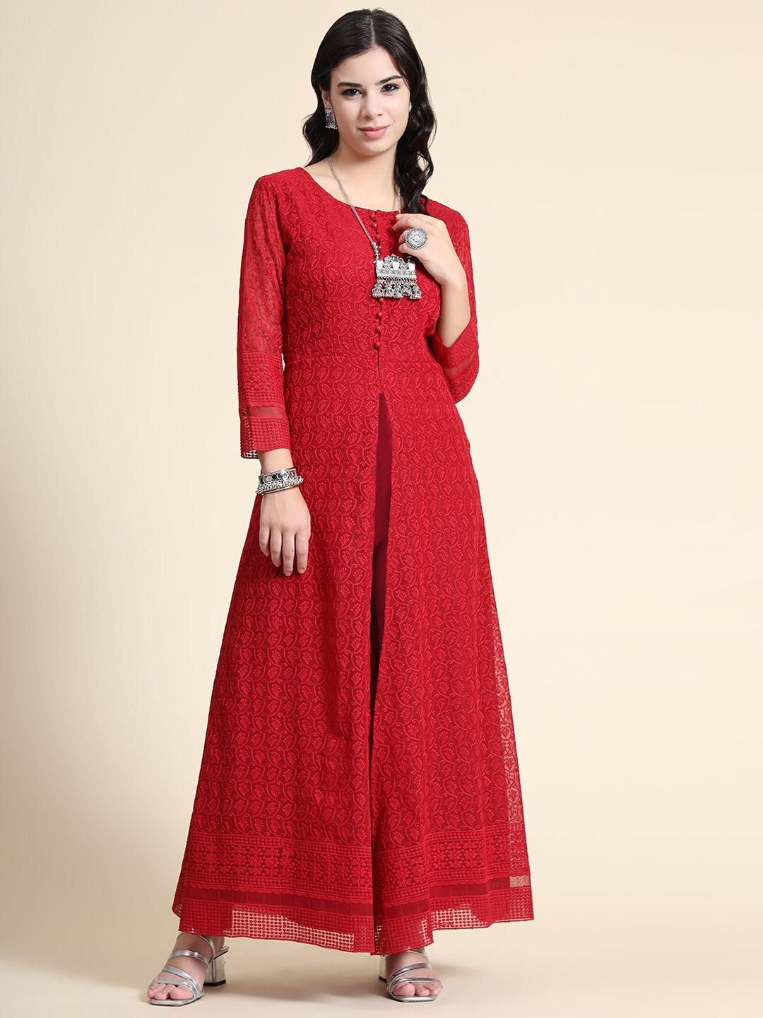 kalini women red embroidered ethnic dress