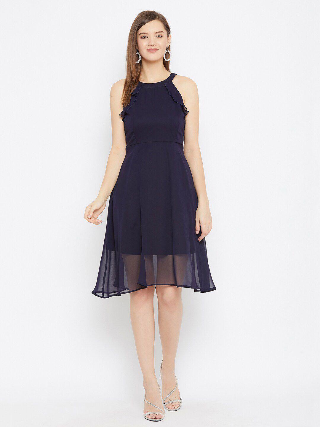 color cocktail navy blue choker neck georgette dress