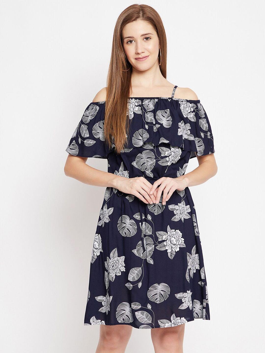 color cocktail women navy blue floral dress