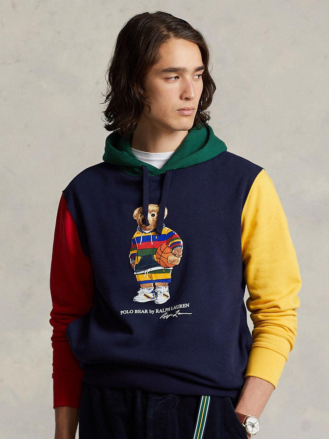 polo ralph lauren men navy blue colourblocked pullover sweatshirts