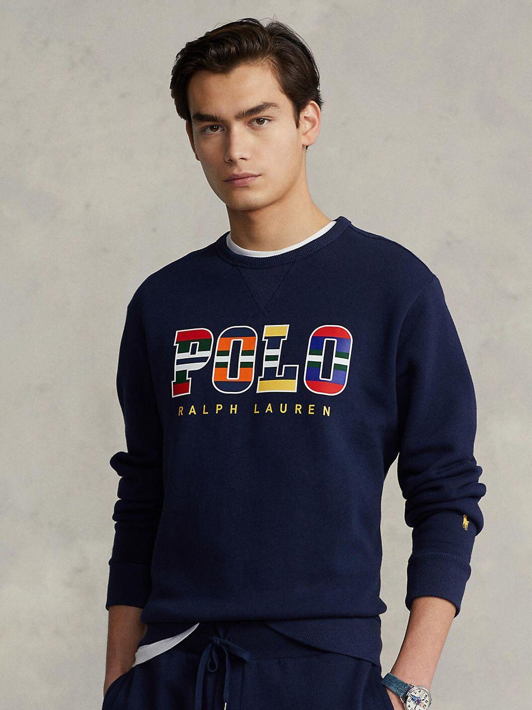 polo ralph lauren men navy blue printed fleece sweatshirt