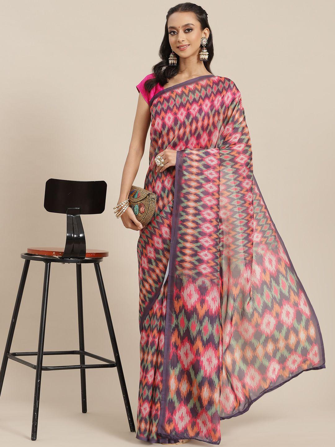 silk land mauve & pink printed banarasi saree