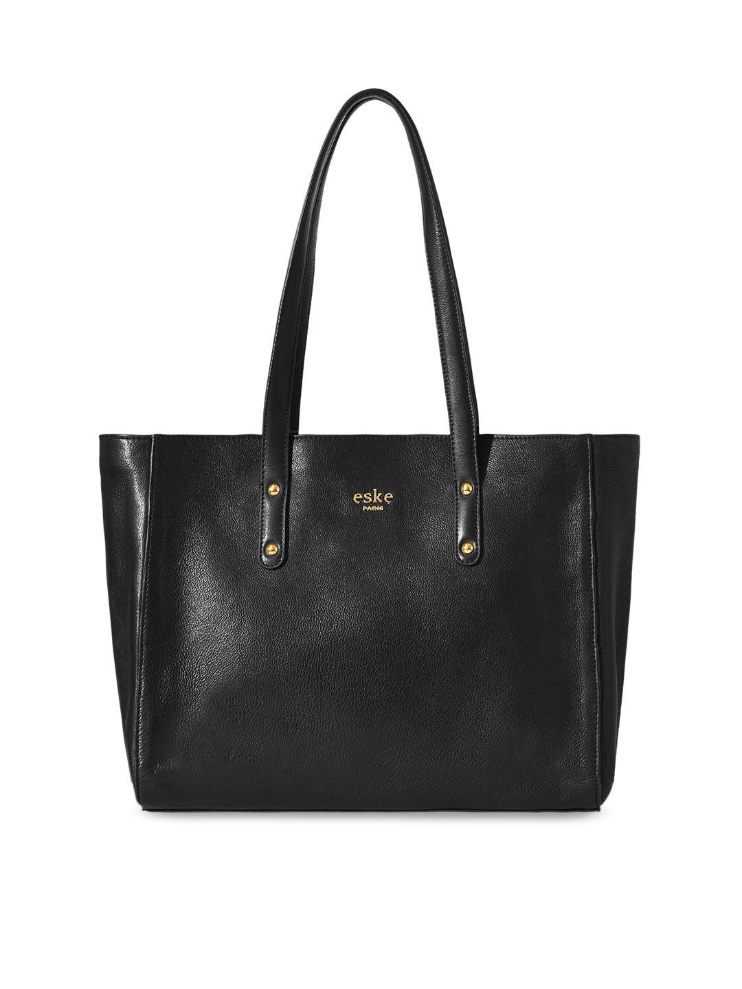 eske black leather structured shoulder bag