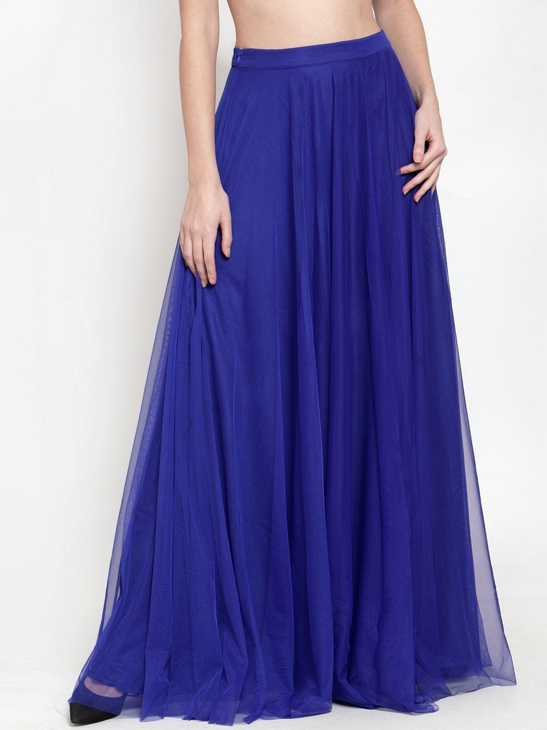 just wow women blue solid flared maxi skirts