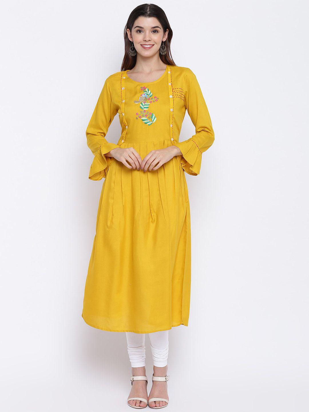 kalini women's yellow color rayon anarkali kurti