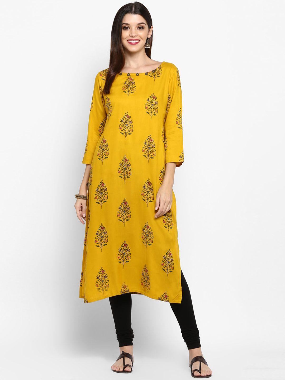 kalini women yellow floral printed kurta