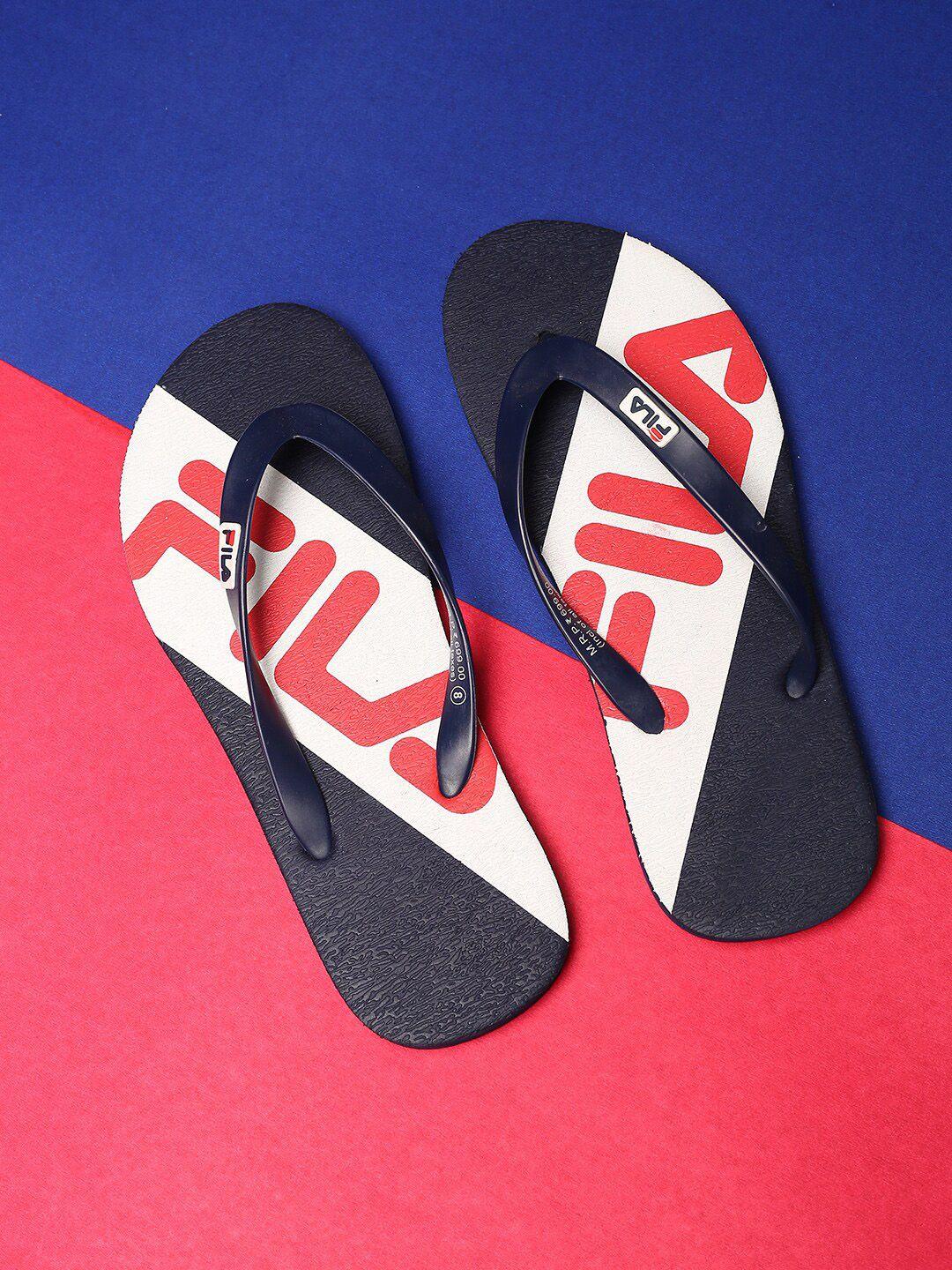 fila men blue & white printed rubber thong flip-flops