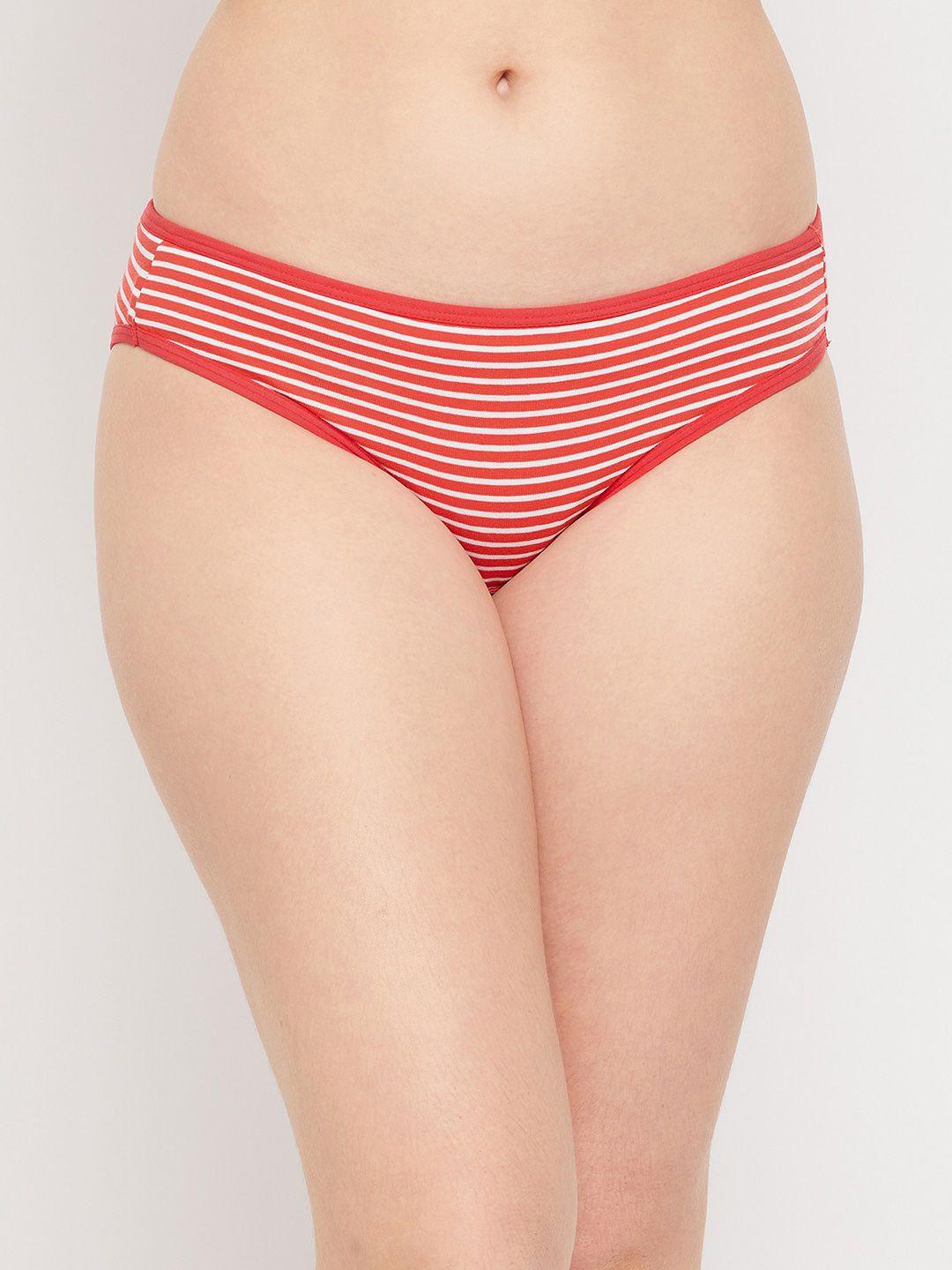 clovia women red striped printed cotton bikini briefs