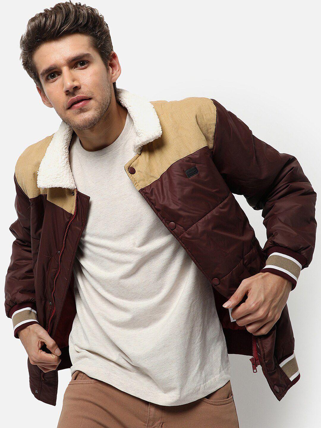 campus sutra men maroon windcheater outdoor bomber jacket