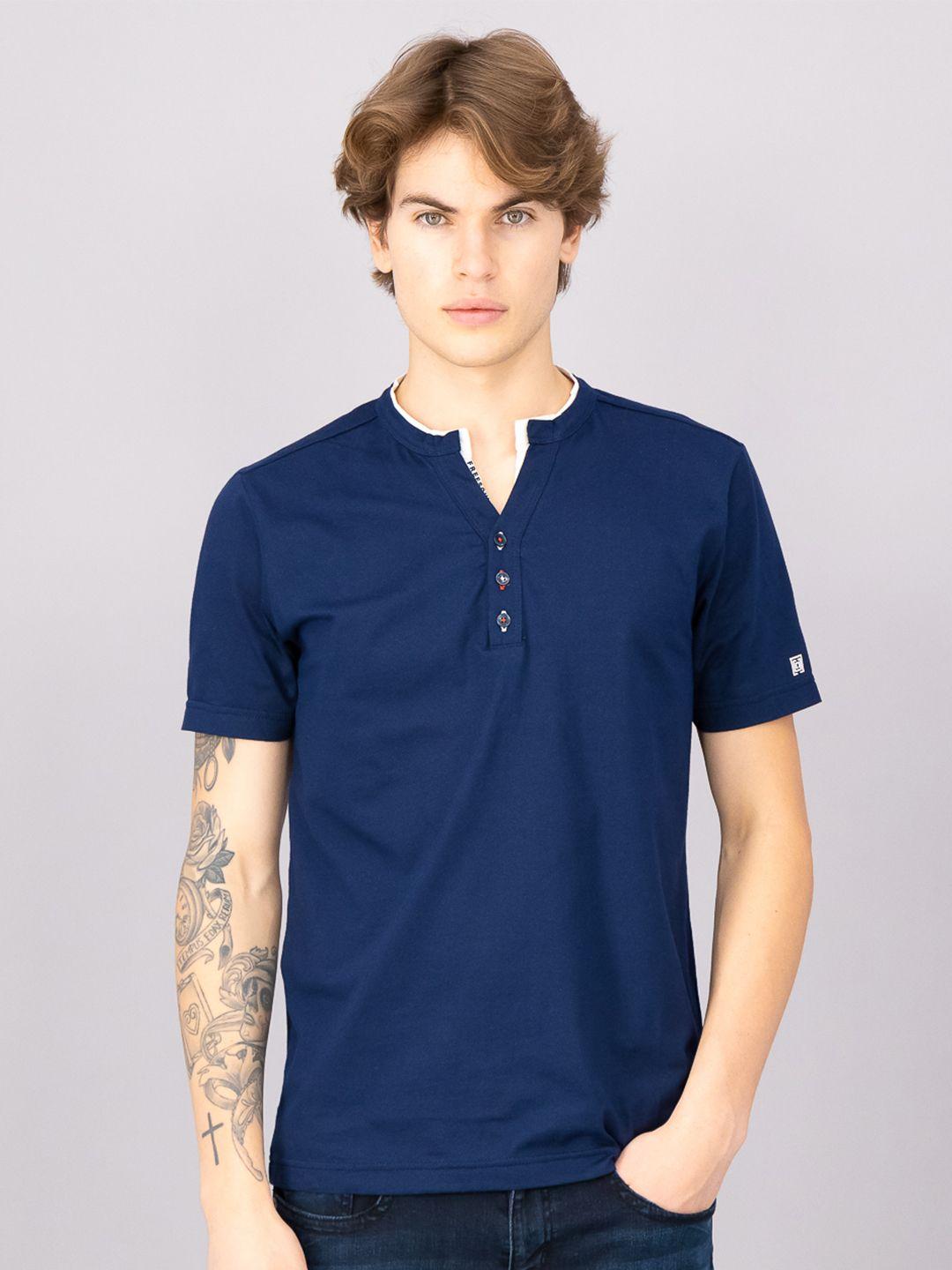 freesoul men blue henley neck pure cotton t-shirt