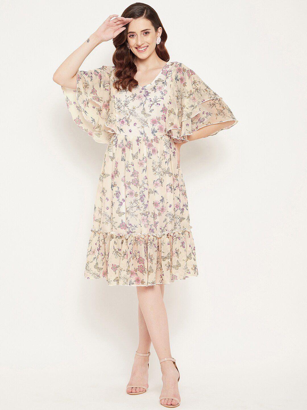 bitterlime off white floral georgette dress