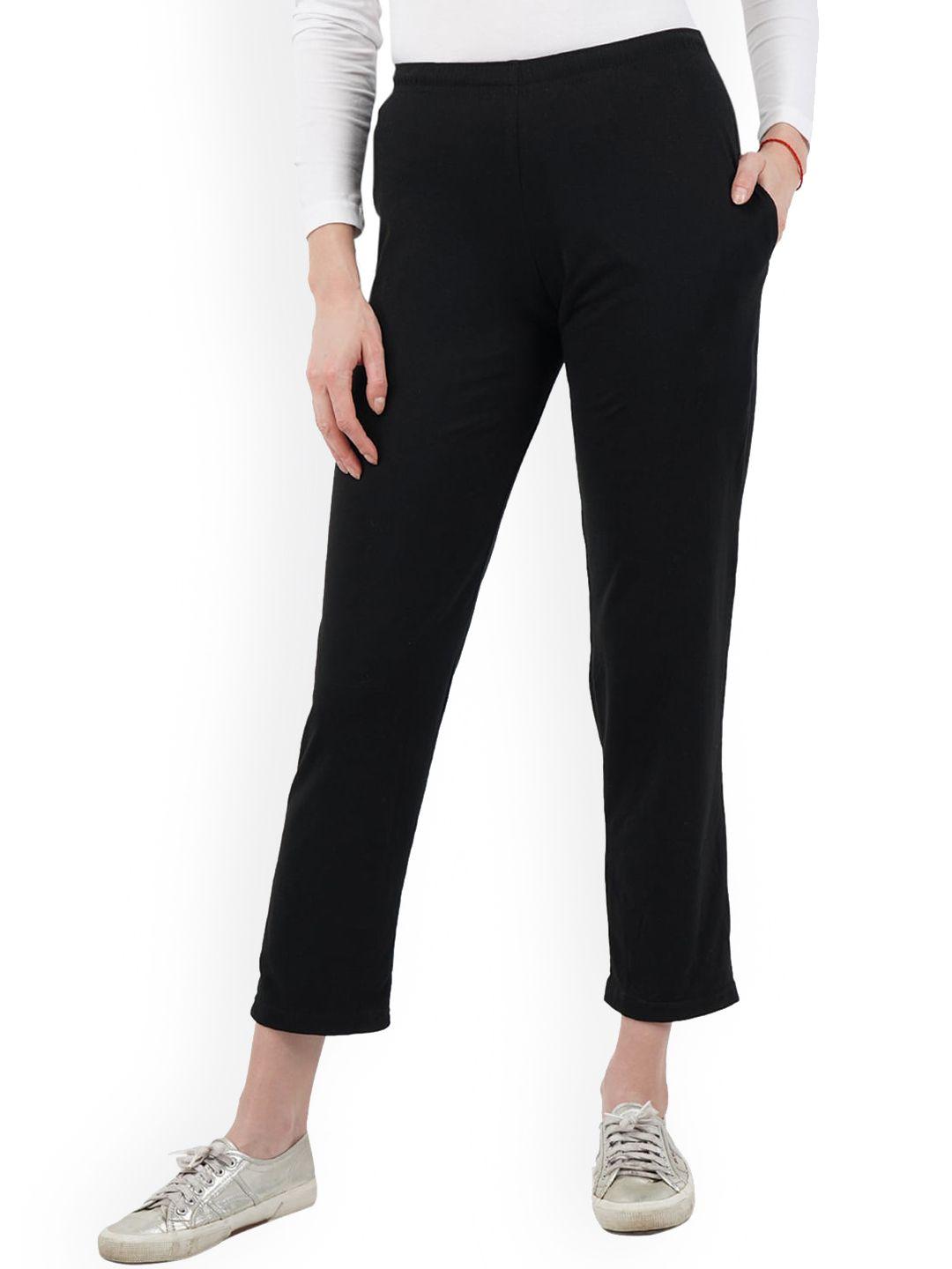 dyca women black solid cotton track pants