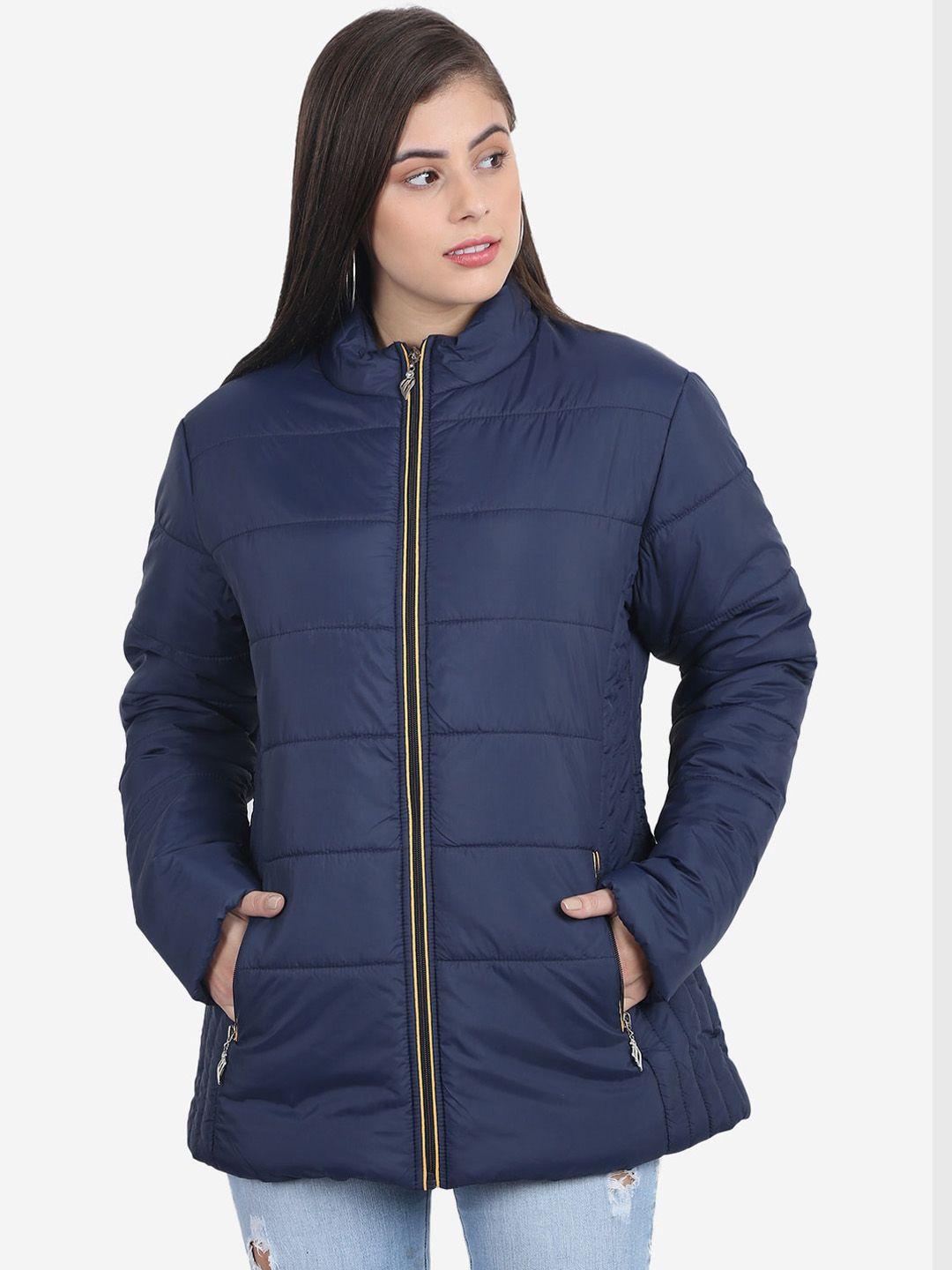 xohy women navy blue geometric lightweight outdoor puffer jacket