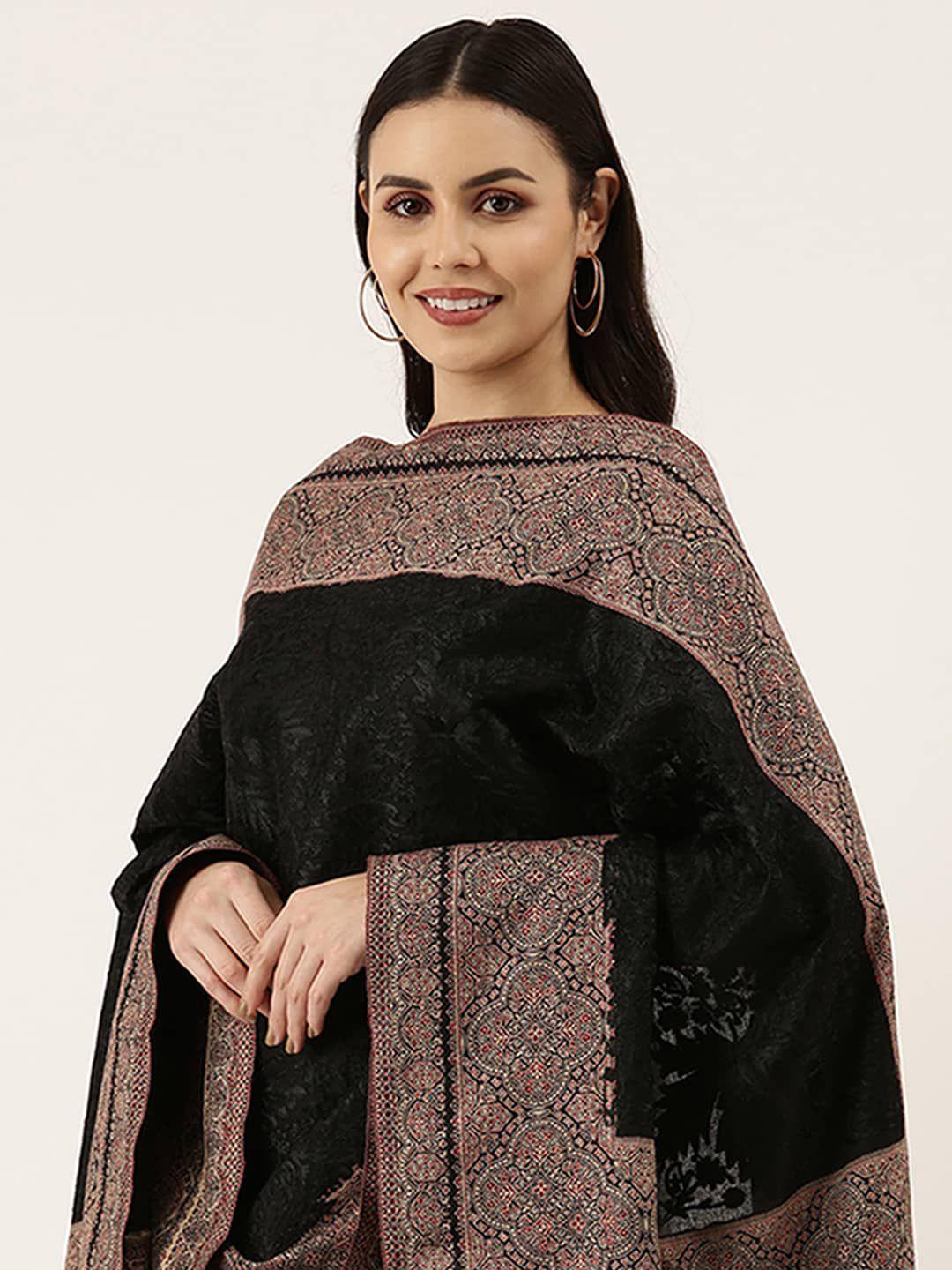 pashmoda women black embroidered ethnic motifs shawl