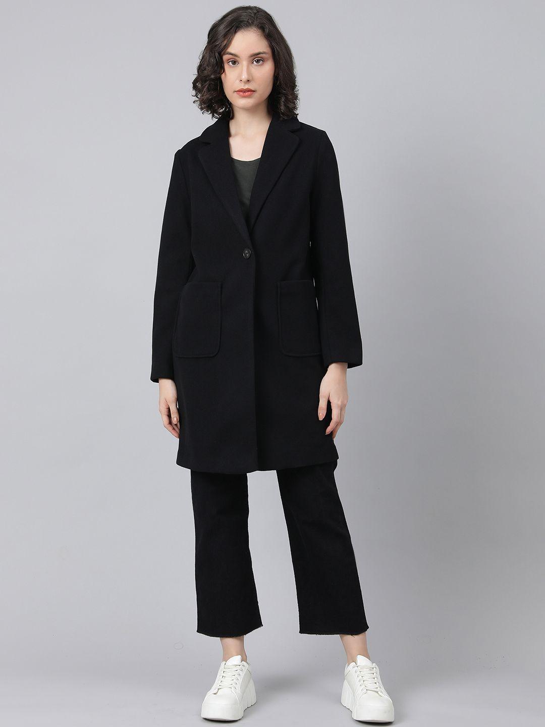 marks & spencer women black solid notched lapel collar over coat