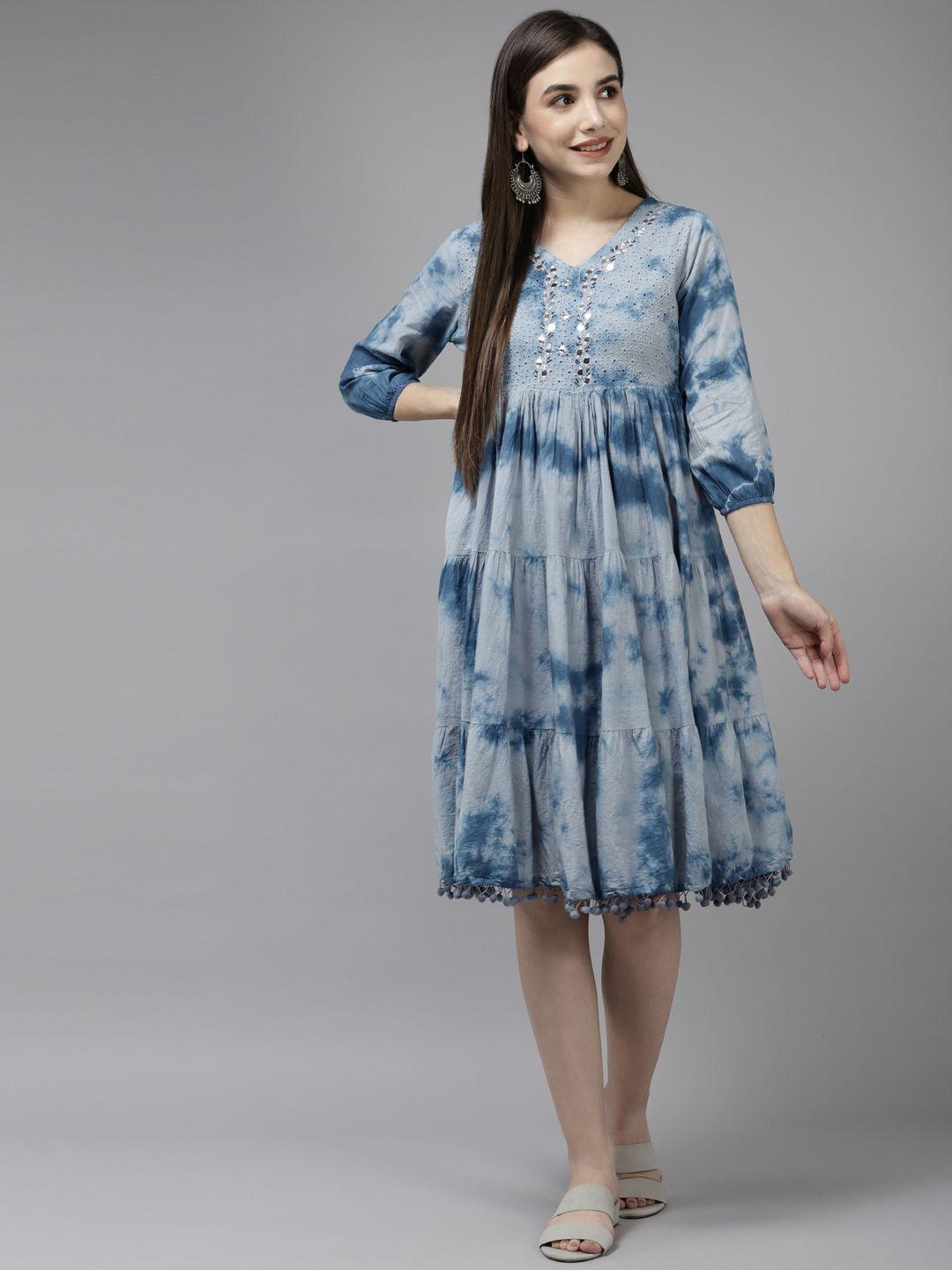 amirah s blue tie & dye print midi dress