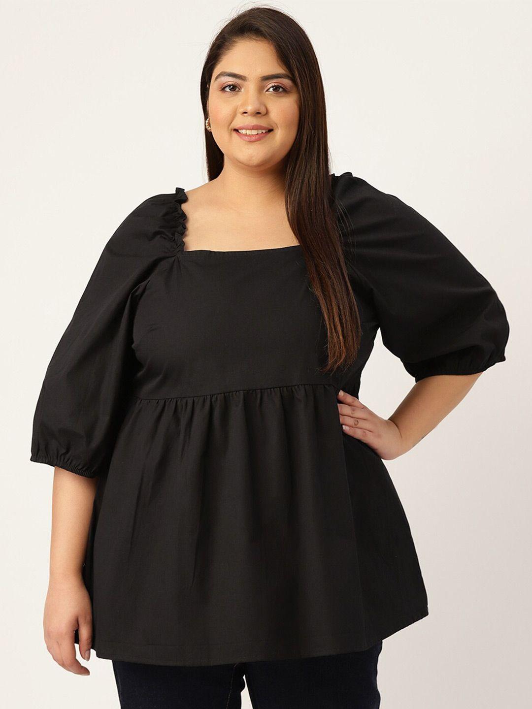 therebelinme plus size black solid pure cotton empire top