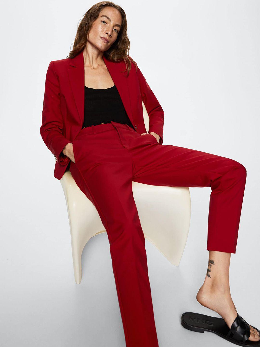 mango women red slim fit trousers