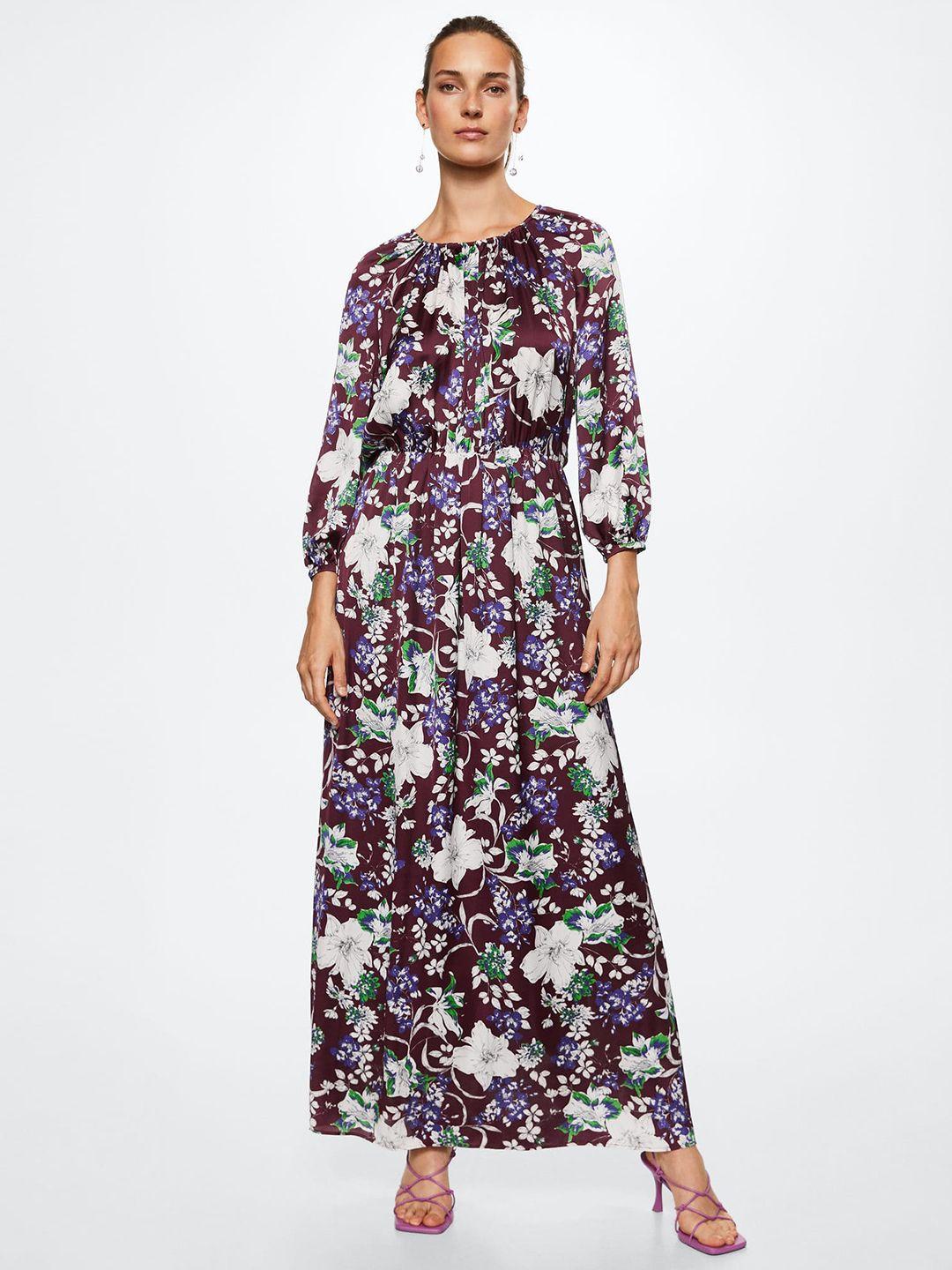 mango burgundy & off white sustainable floral maxi dress